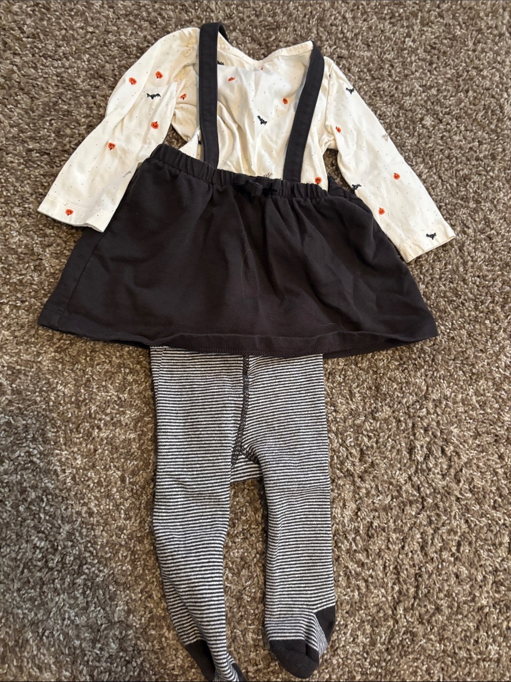 Carter's Cream & Black Suspender Skirt Set with Striped Leggings - Halloween